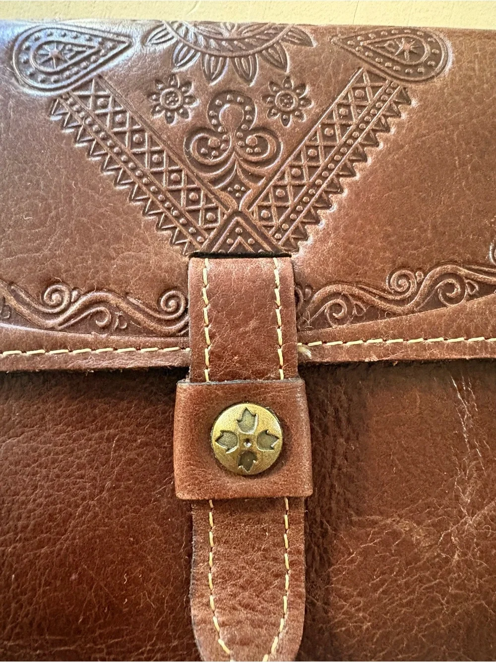 Patricia Nash Colli Flap Trifold Wallet Florence Brown Tooled Leather Boho VTG